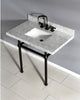 36X22 Carrara Marble Vanity Top w/Brass Console Legs, Carrara Marble/Matte Black