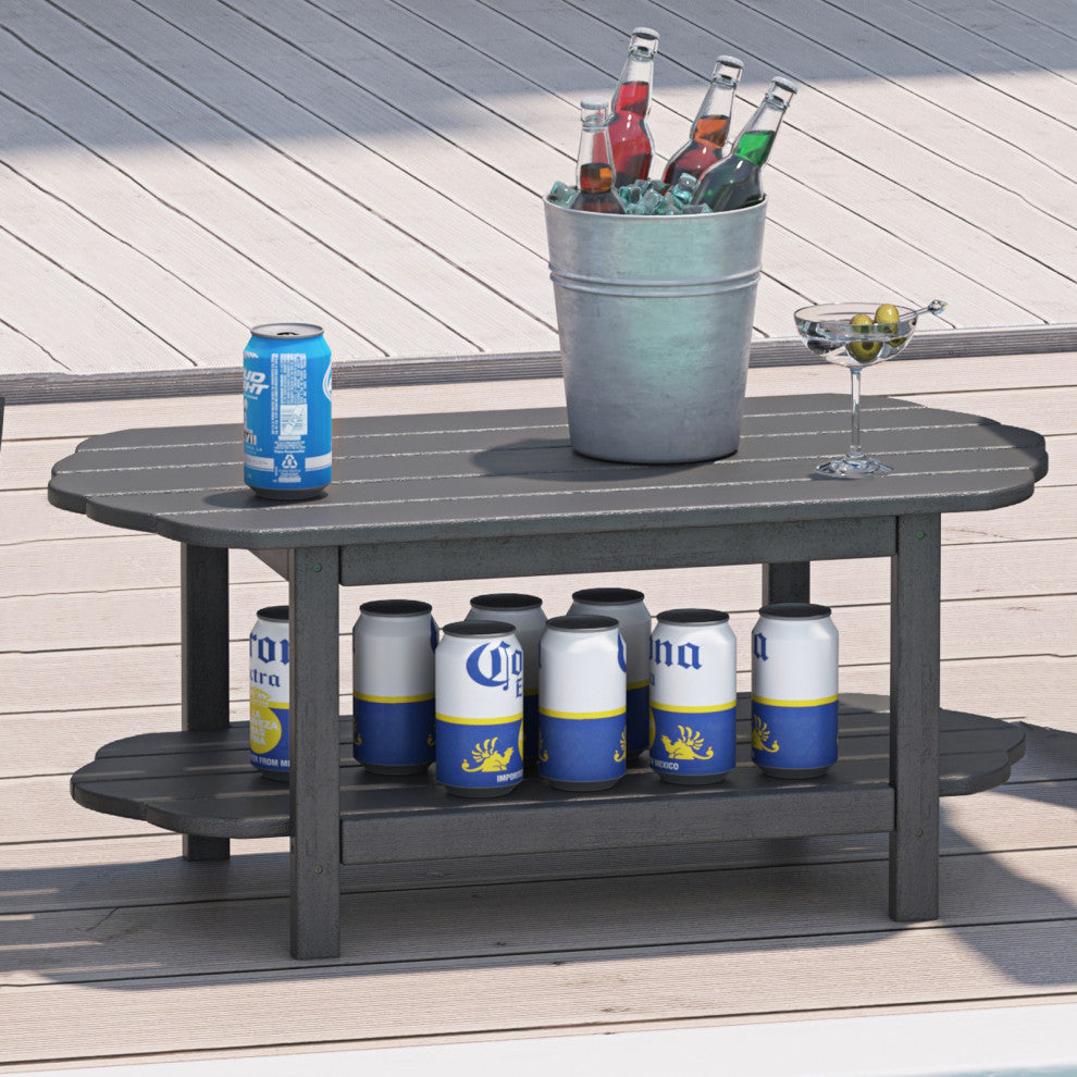 2 Tier Patio Table, Adirondack Outdoor Coffee Table for Backyard Pool, Gray