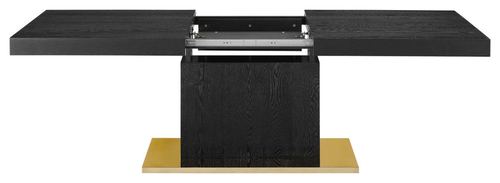 Dining Table, Rectangular, Wood, Metal, Black, Gold, Modern, Bistro Restaurant