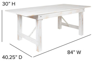 HERCULES Series 7' x 40" Rectangular Solid Pine Folding Farm Table, Antique Rustic White