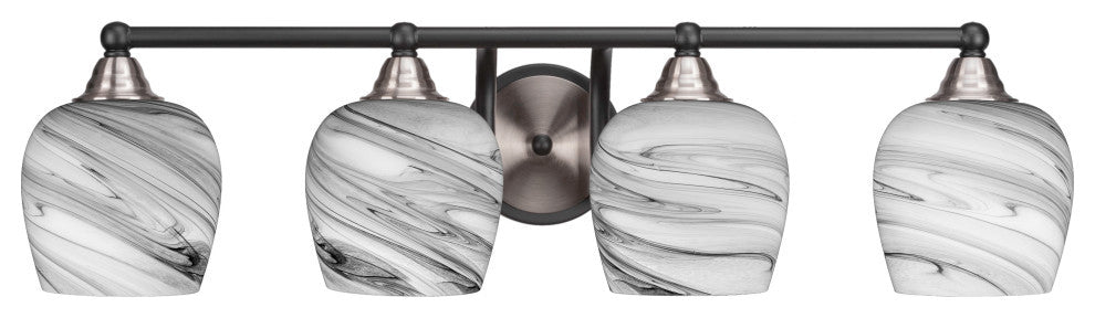 Paramount 4-Light Bath Bar, Matte Black/Brushed Nickel, 6" Onyx Swirl