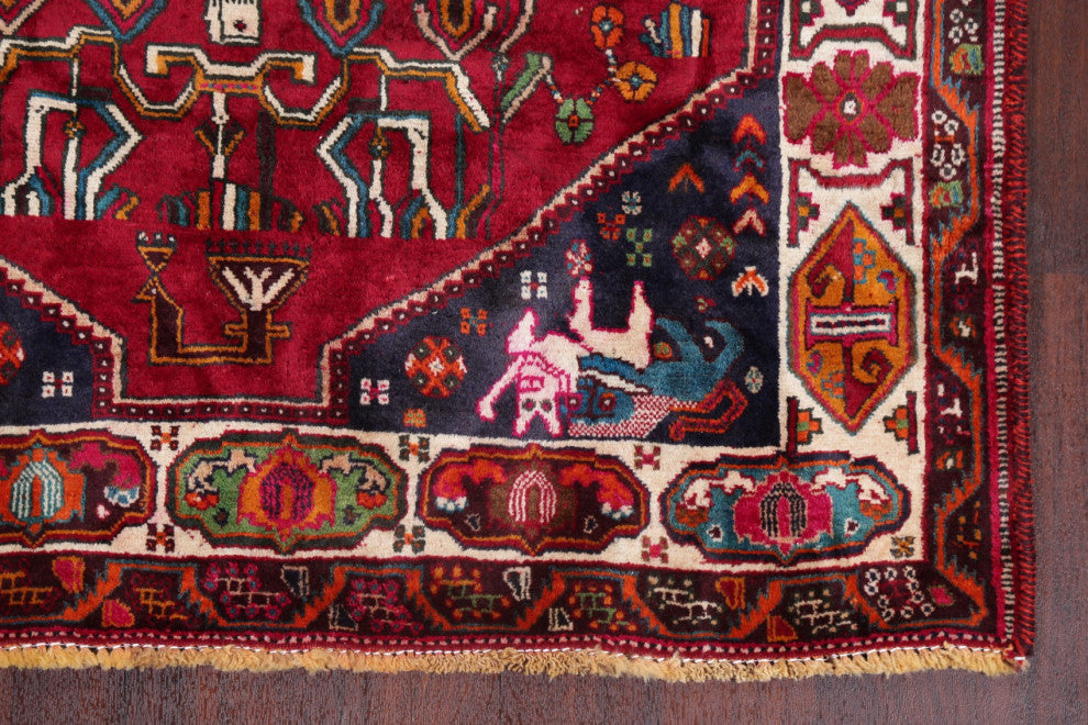 Consigned, Vintage Novelty Traditional Hand Made Persian Area Rug, Red, 4x6