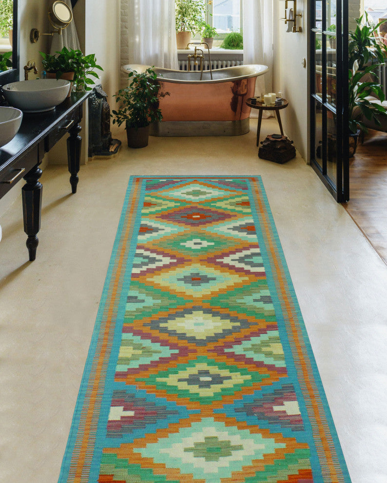 Sangat Kilim Hamadi Orange/Blue Runner, 2'8x9'5