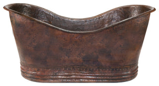 67" Hammered Copper Double Slipper Bathtub & Drain Package