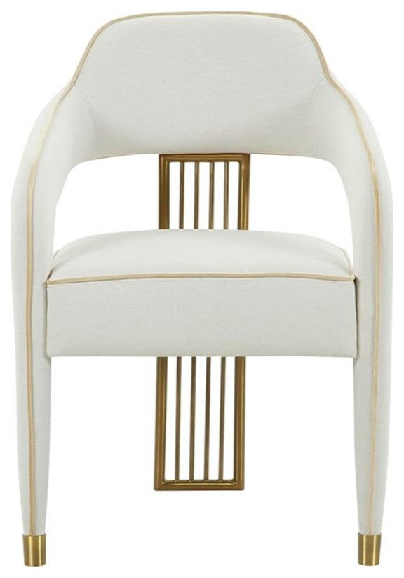Pemberly Row Transitional Fabric Dining Chair in Cream/Gold Finish