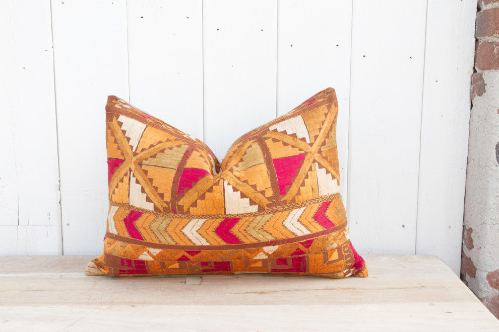 Vivid Orange Silk Phulkari Pillow