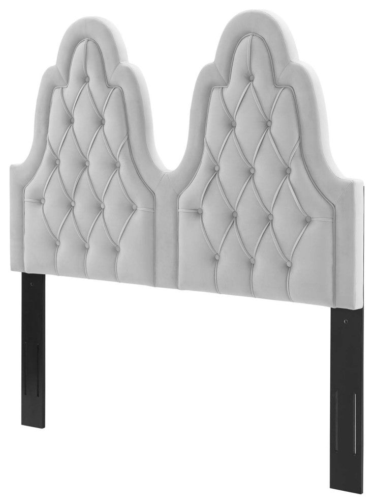 Tufted Headboard, King Size, Velvet, Light Gray, Modern Contemporary