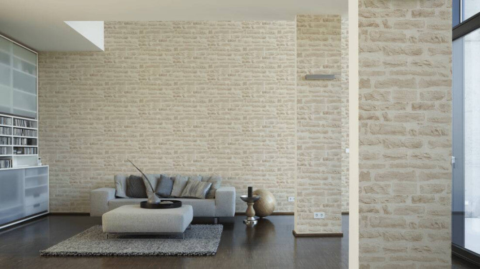 Textured Wallpaper Brick Rustic, 355803, Beige Cream Brown, 1 Roll