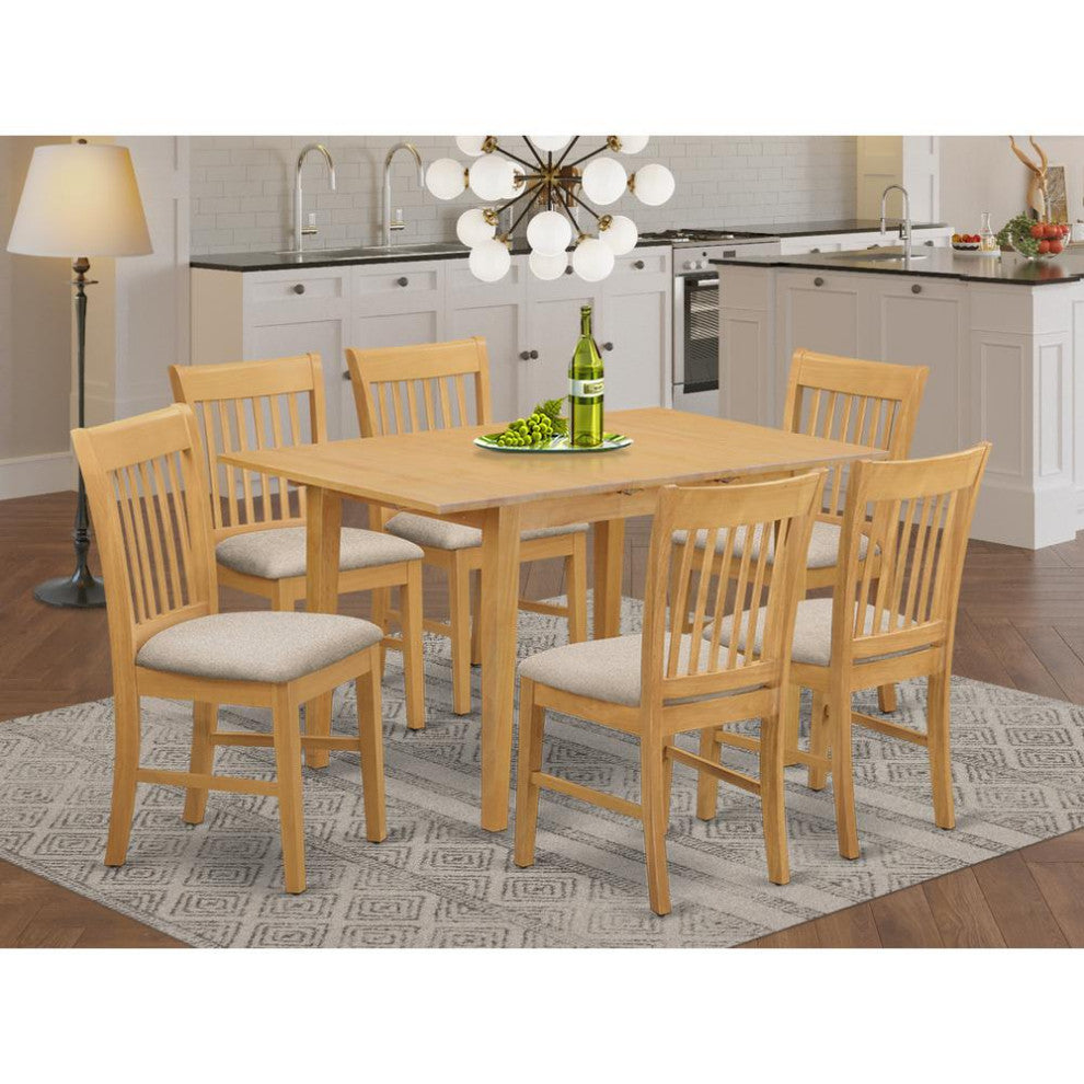 Nofk7-Oak-C 7-Piece Dinette Set Kitchen Dinette Table And 6 Kitchen Chairs