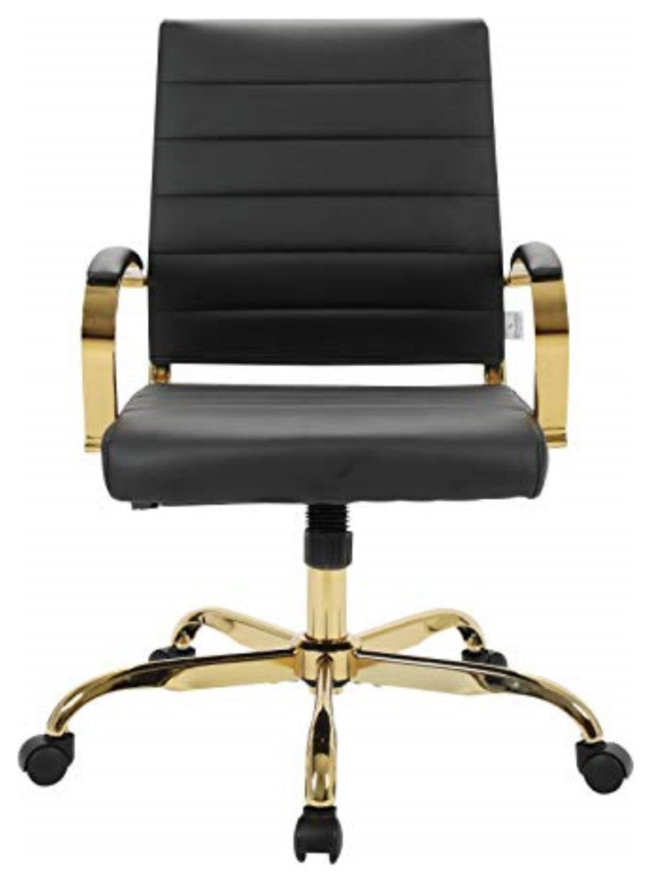 LeisureMod Benmar Leather Office Chair With Gold Frame
