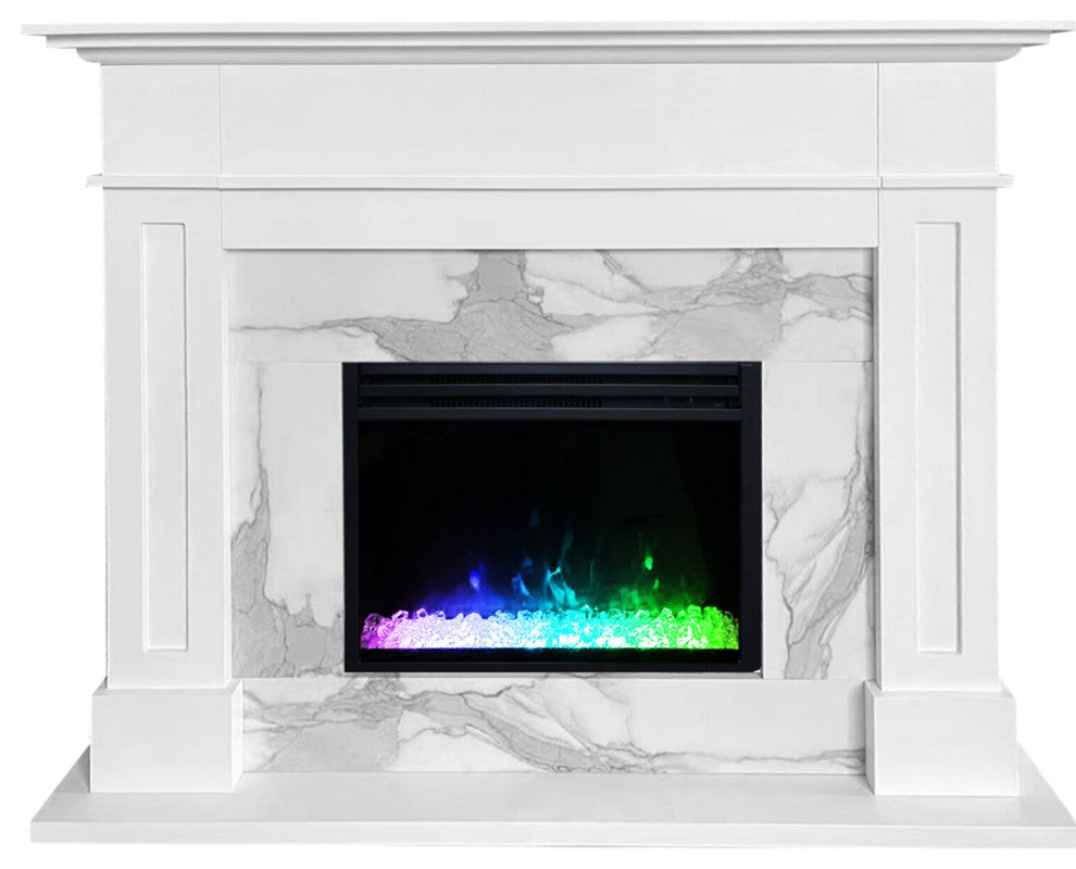 Sofia 57-In. Electric Fireplace With 1500W Log insert, Crystal Insert