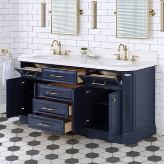 Palace 72 In. Double Sink White Quartz Countertop Vanity with Mirror, Blue