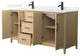 Elan 66" Double Vanity, White Oak, White Quartz Top, 1-Hole, Black Trim