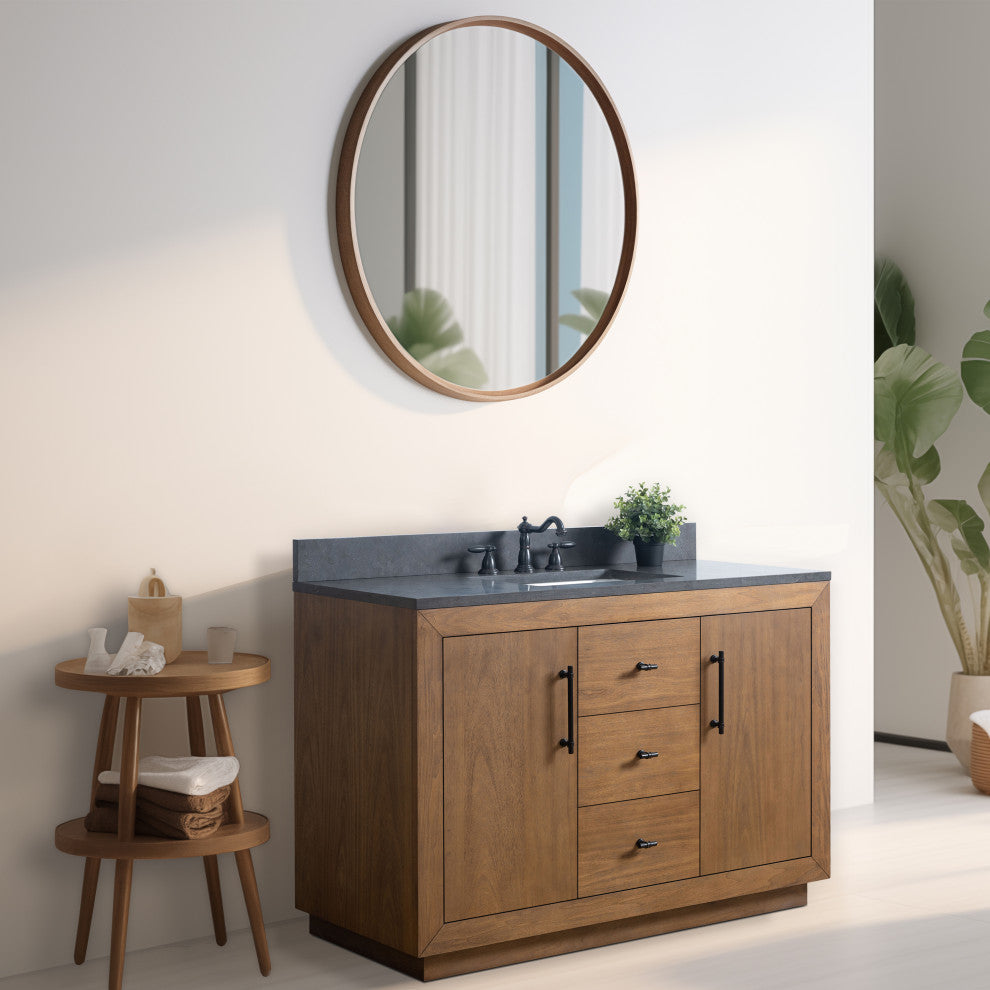 Vanity Art Bathroom Vanity With Sink, Tan, 48" Single, Black Limestone Top