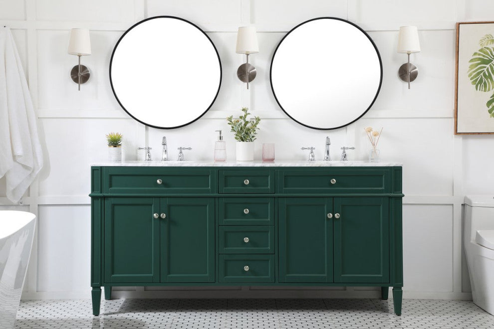 Home Living Vanity with Carrara White Marble Countertop, Green, 72", Double Sink