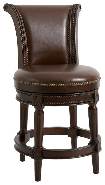 New Ridge Home Goods Chapman 31" Wood Bar Height Swivel Barstool in Walnut