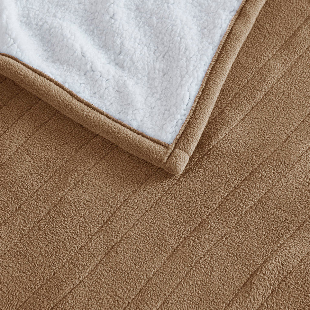 Serta Fleece to Sherpa Heated Fleece and Sherpa Bedding Blanket, Brown