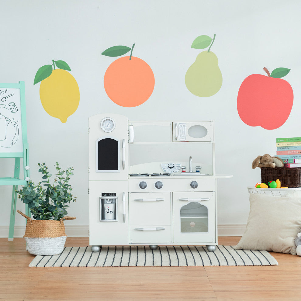 Wooden Play Kitchen Cooking Playset, White