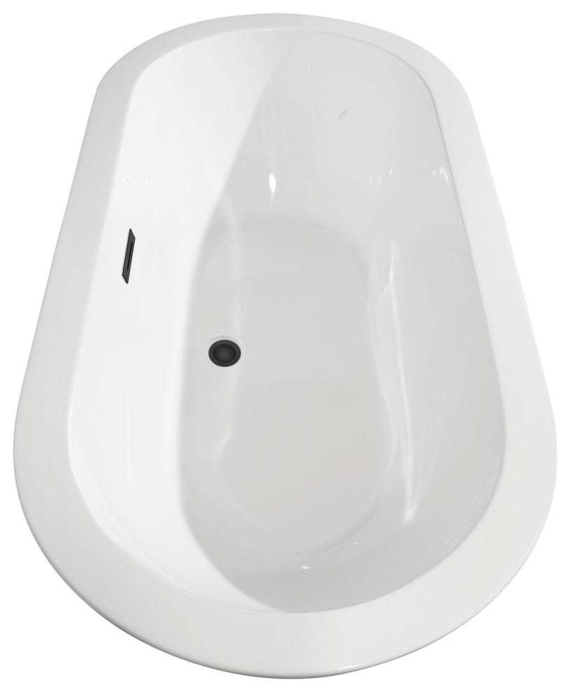 Soho 60" Freestanding White Bathtub, Matte Black Drain and Overflow Trim