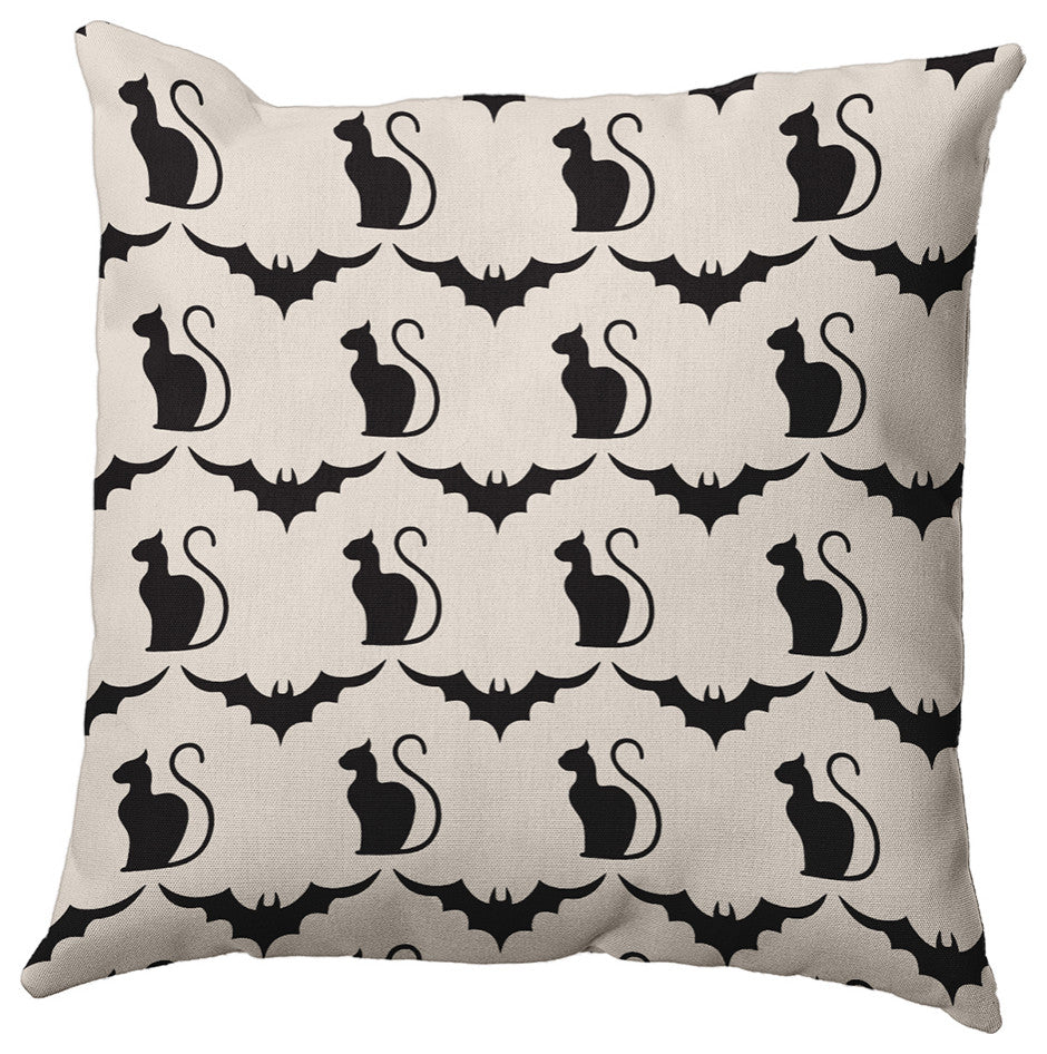 16" x 16" Cats and Bats Decorative Throw Pillow, Cream