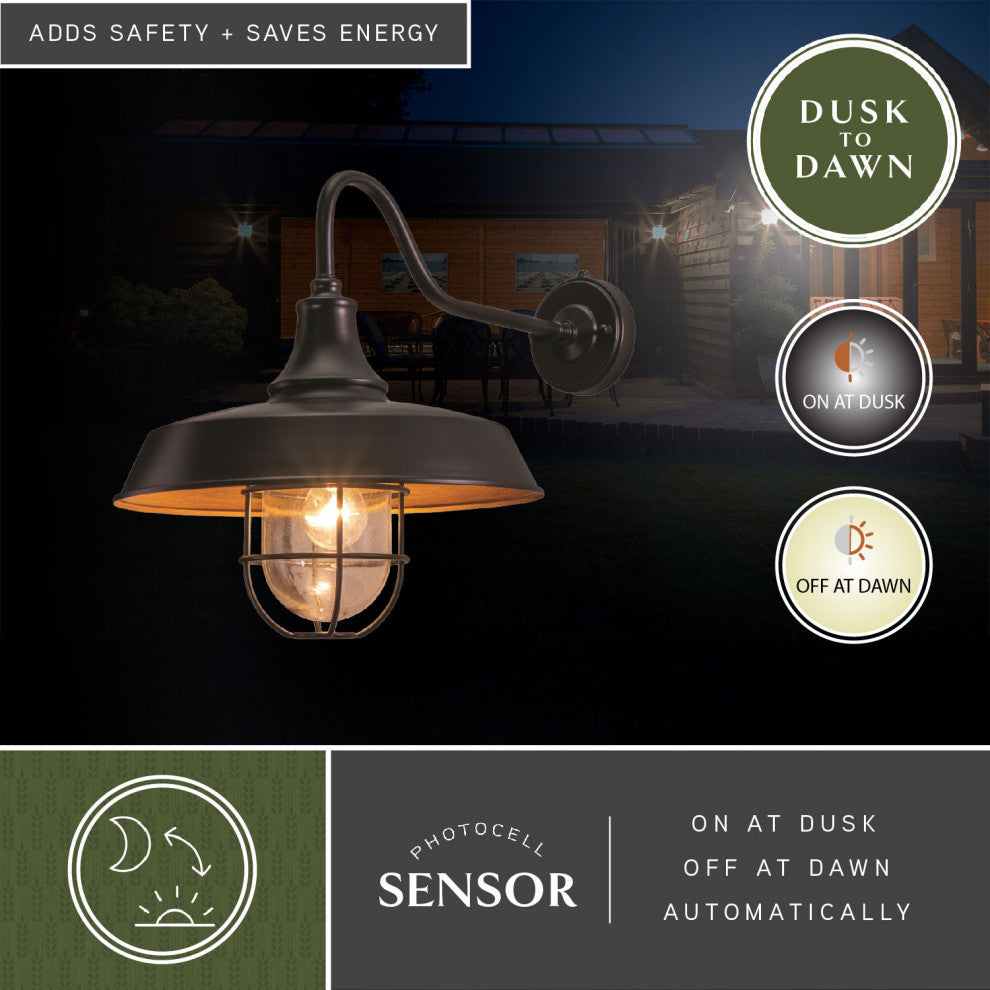 Dorado 15" Outdoor Wall Light w Caged Clear Glass Dark Bronze/Light Gold