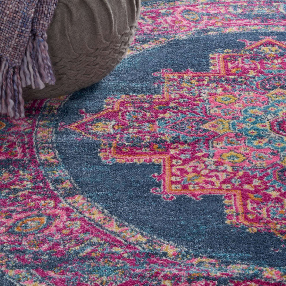 5' Blue Round Power Loom Area Rug