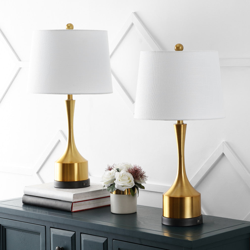 Cooper 26" French Country Iron Table Lamp, USB Charging, Set of 2, Gold