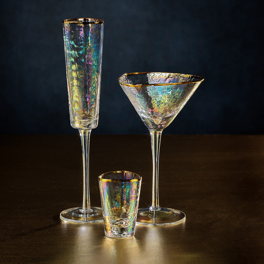 Kampari Triangular Martini Glasses with Gold Rim, Set of 4