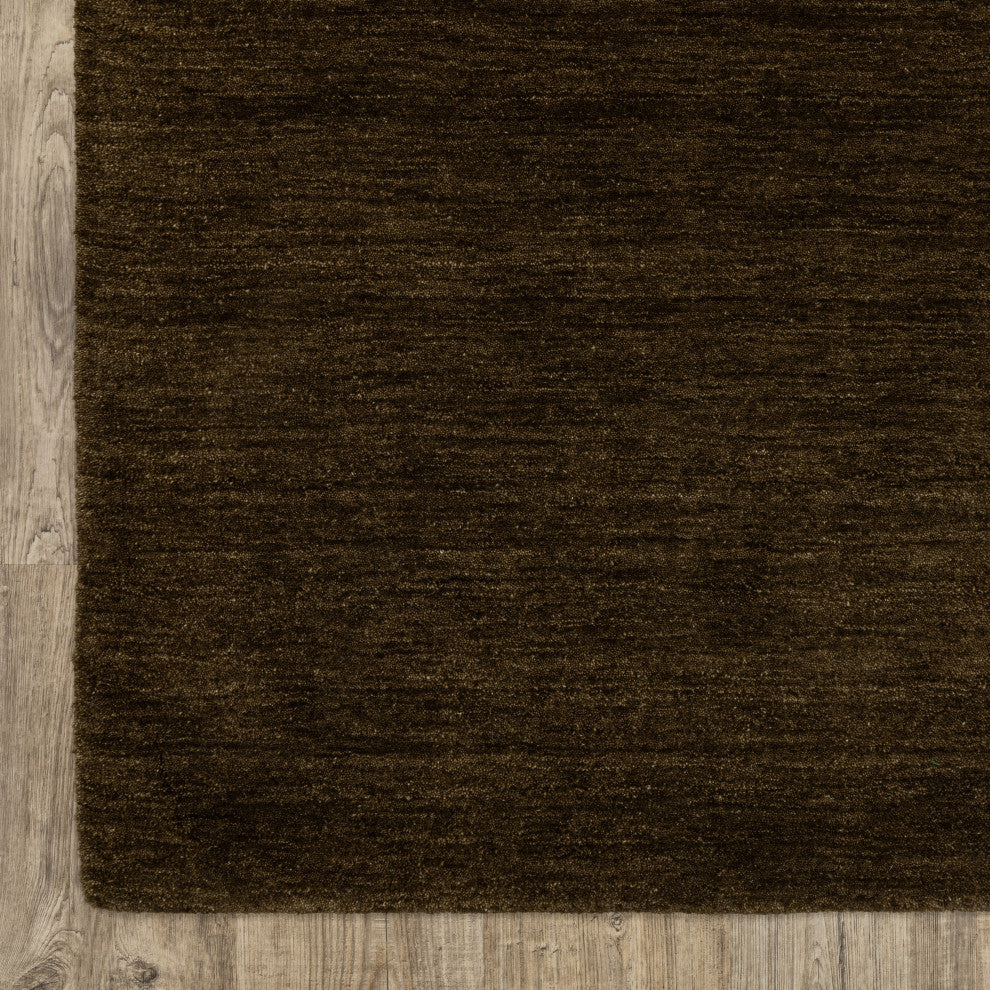 Apollo Heathered Solid Brown Hand-Made Wool Area Rug Runner 2'6" x 8'