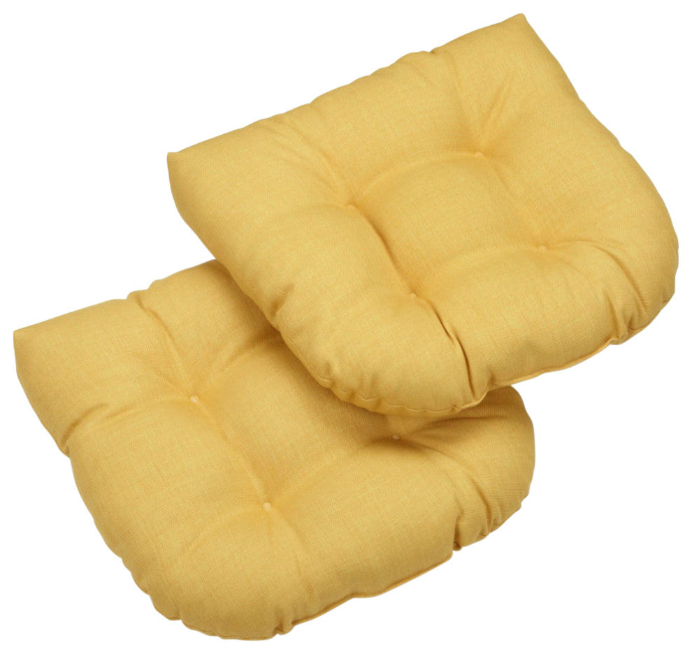 19" U-Shaped Outdoor Tufted Dining Chair Cushion, Set of 2, Lemon