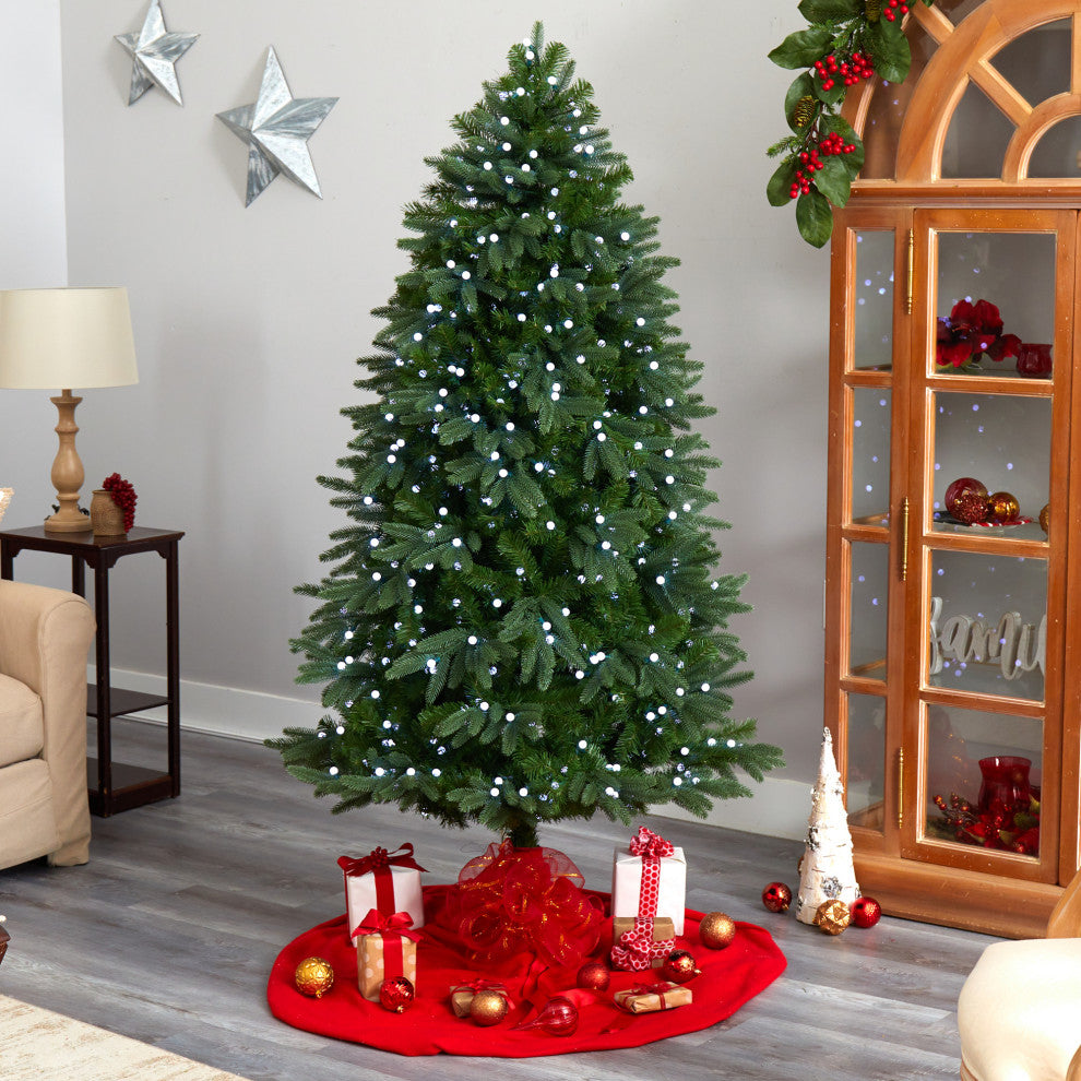 6.5' Fraser Fir Faux Xmas Tree W/550 Gum Ball Lights  &965 Bendable Branches