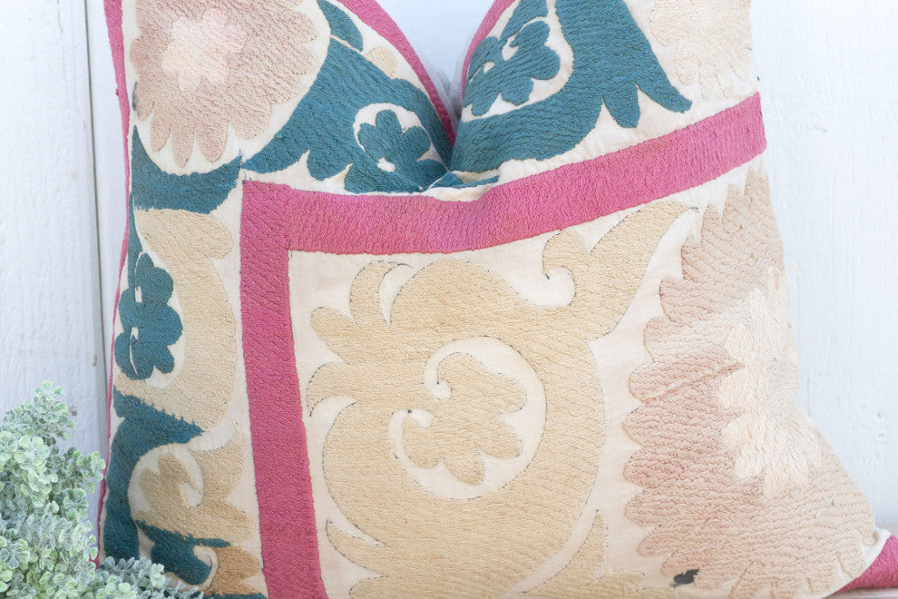 Peach Rose Vintage Suzani Pillow