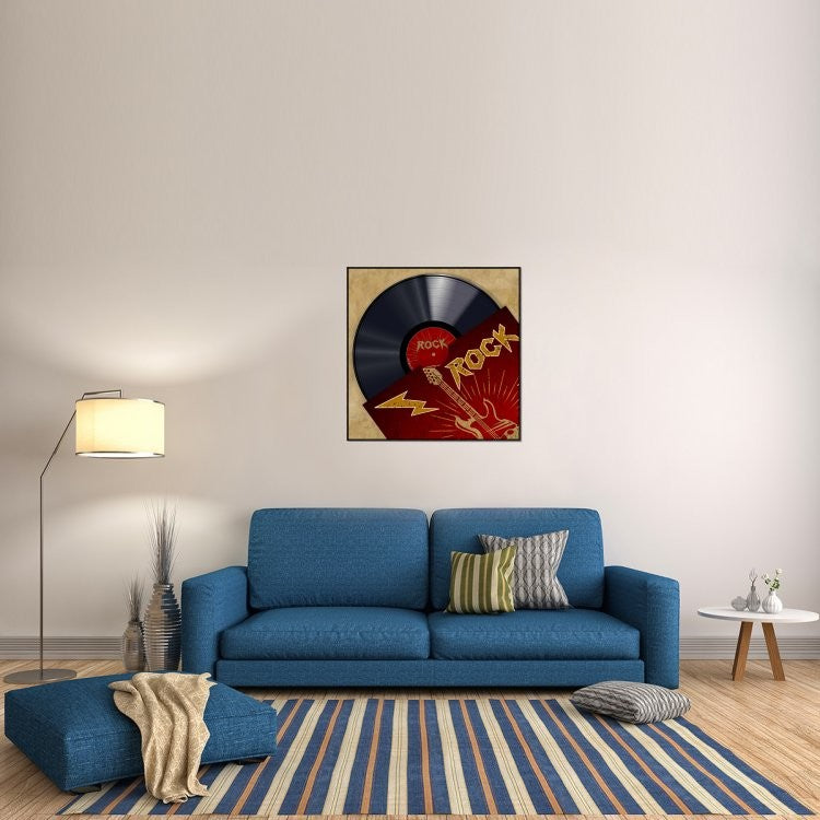 "Vinyl Club, Rock" Framed Canvas Giclee by Steven Hill, 37x37"