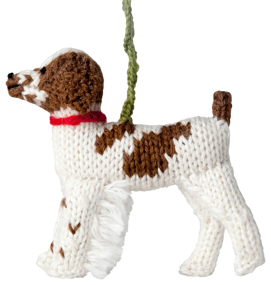 Hand-Knit Brittany Spaniel Christmas Ornament