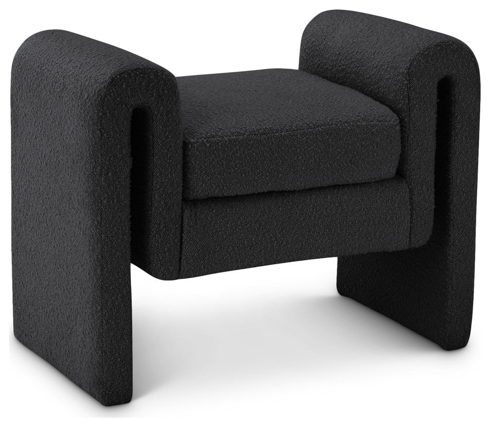 Stylus Boucle Fabric Upholstered Bench, Black, 31.5" Wide