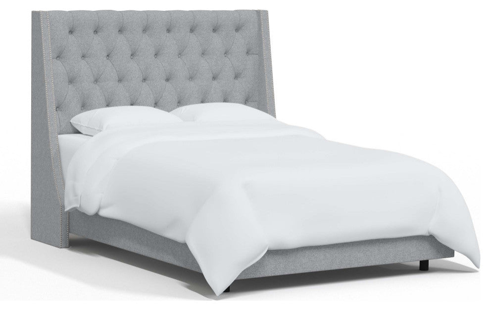 Tufted Sloped Wingback Bed, Nail Trim, Zuma Pumice, California King