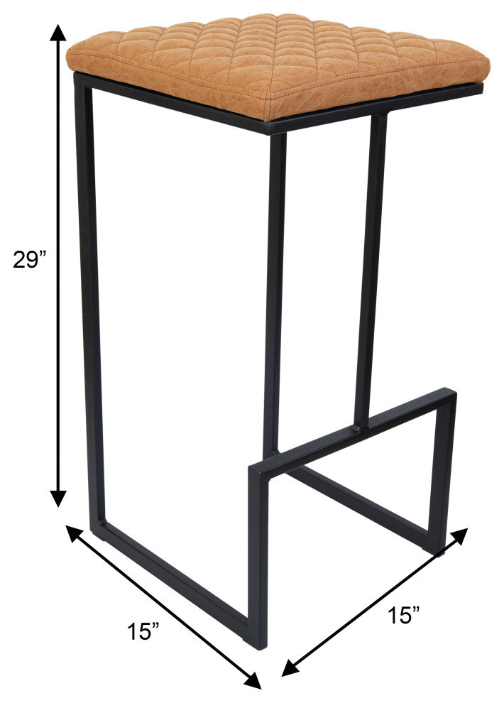 Quincy Square Barstool with Leather Seats and Metal Frame with Footrest, Light Brown