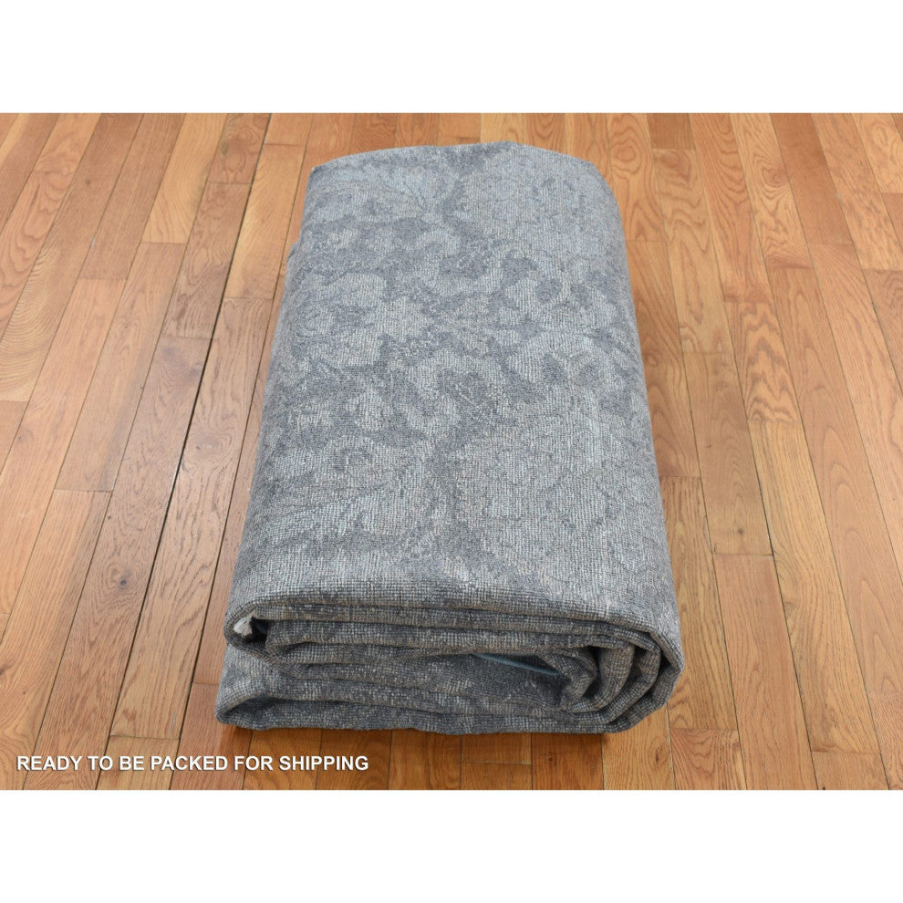 Charcoal Gray Oushak Design Hand Knotted Flat Weave With Silk Rug 9'1"x12'5"