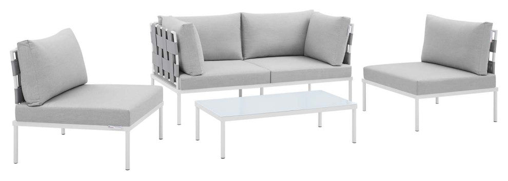 Harmony 4-Piece Sunbrella Outdoor Patio Aluminum Seating Set, Gray Gray