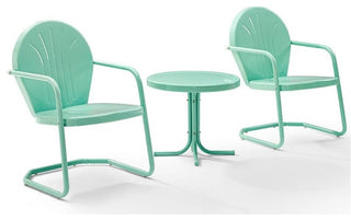 Crosley Furniture Griffith 3 Piece Metal Patio Conversation Set in Aqua