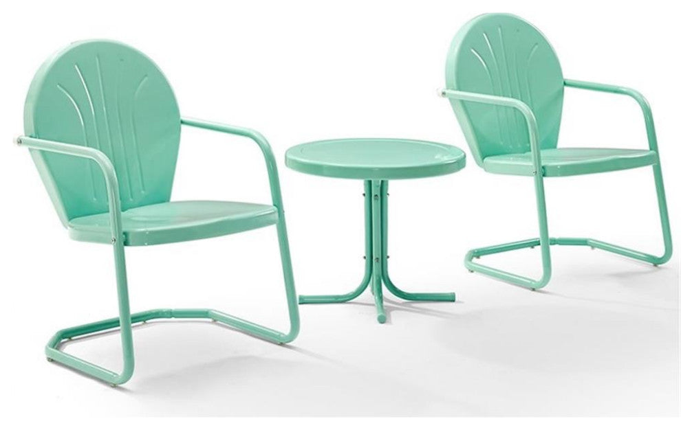 Crosley Furniture Griffith 3 Piece Metal Patio Conversation Set in Aqua