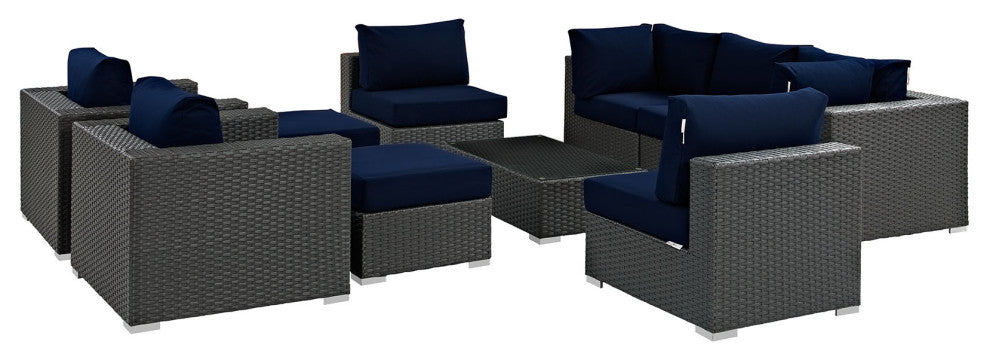 Sojourn 10 Piece Outdoor Patio Sunbrella Sectional Set Canvas Navy