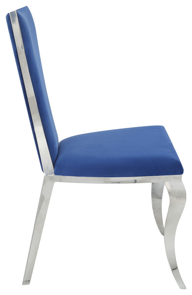 ACME Azriel Side Chair(Set-2) in Blue Velvet & Mirroed Silver Finish