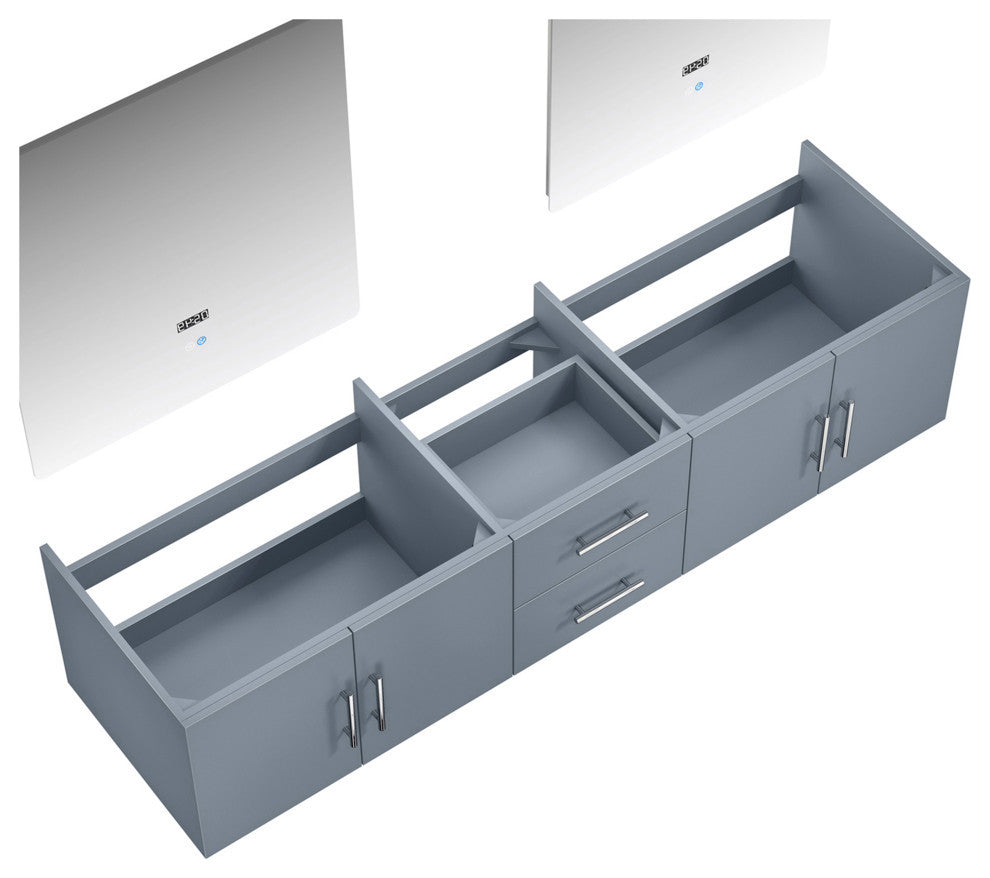 Geneva Transitional Dark Grey 80" Double Vanity with 30" Led Mirrors, no Top