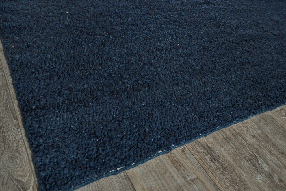 Borelli Handmade Hand Loomed Wool Navy Blue Area Rug, 10'x14'
