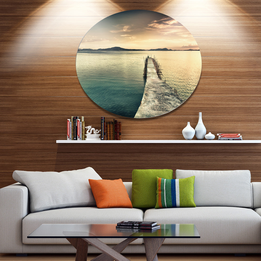 Sea Bridge Into The Deep Ocean, Bridge Round Wall Art, 38"