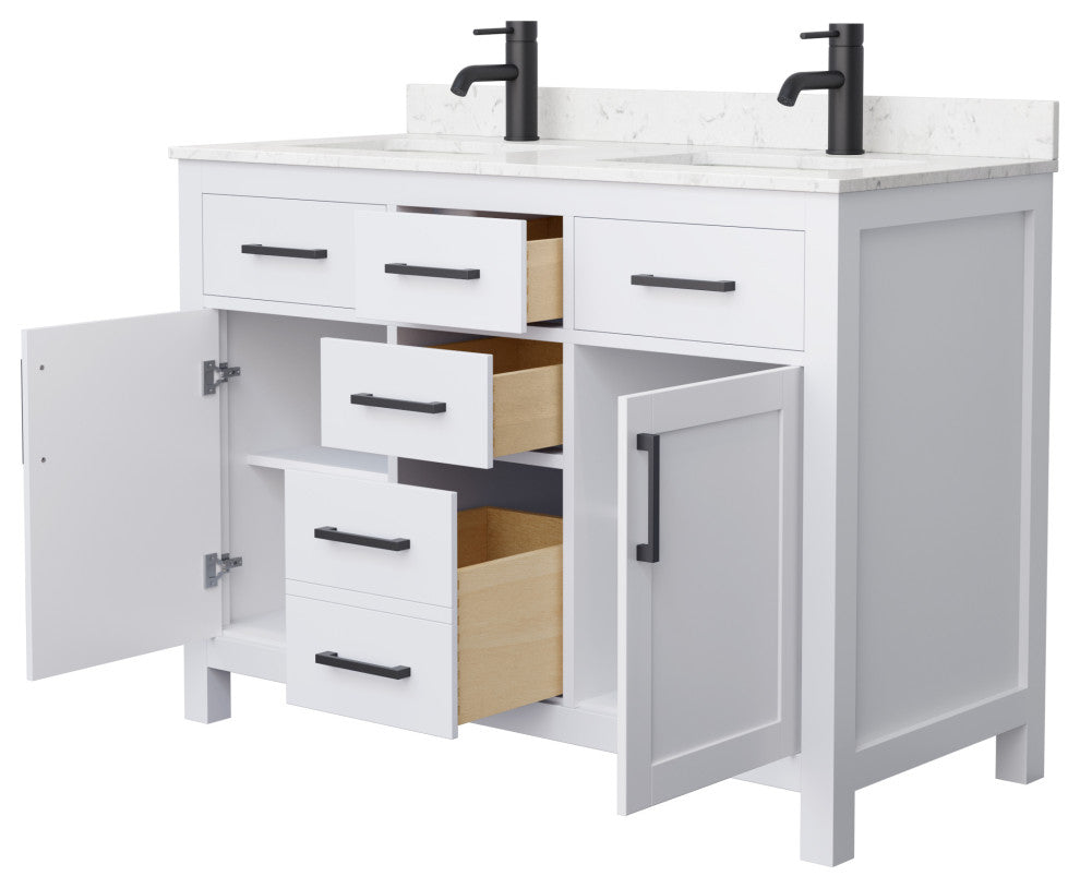 Beckett 48" Double Vanity, White, Carrara Cultured Marble Top, Black Trim