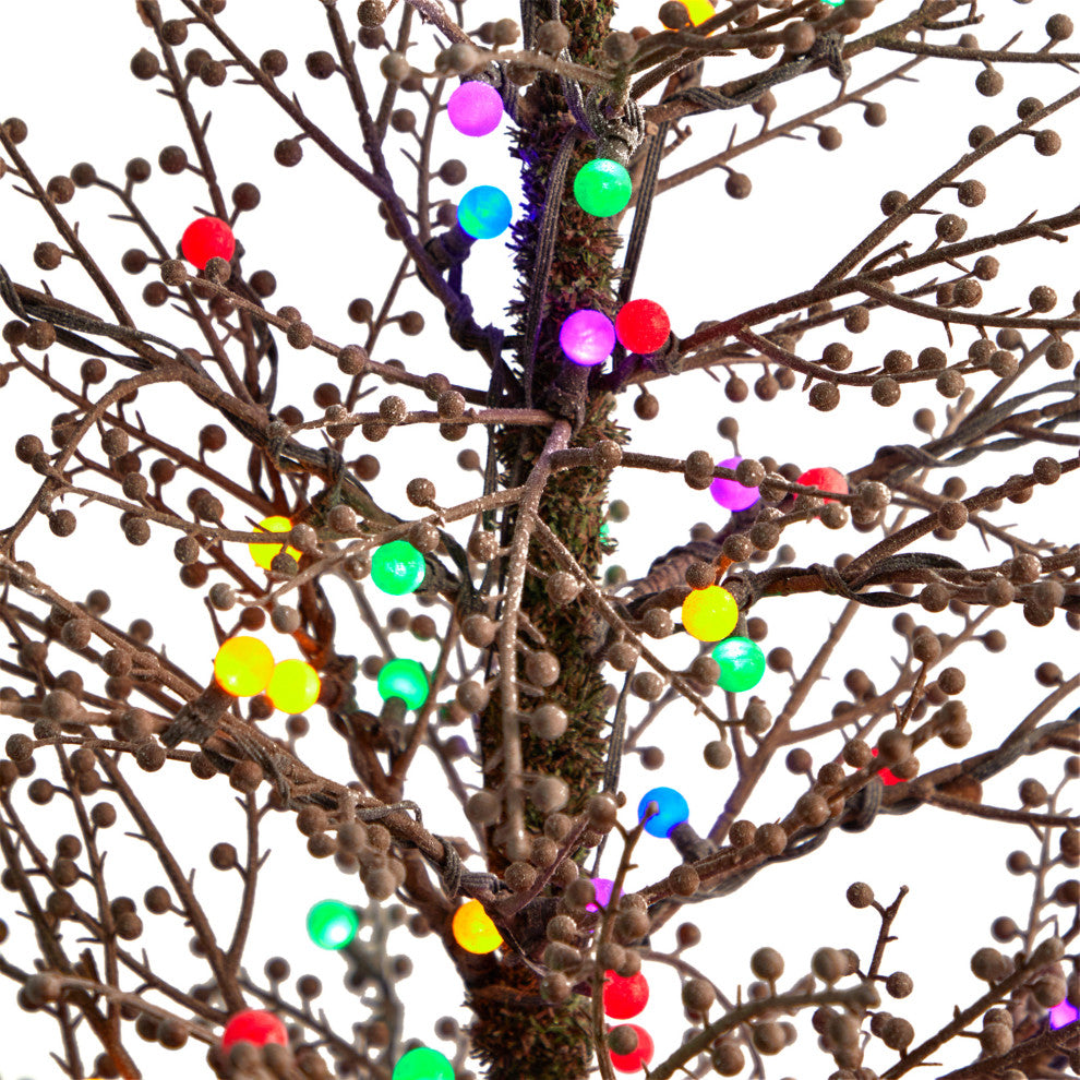 4' Frosted Berry Twig Artificial Christmas Tree With 100 Multicolored LED Lights