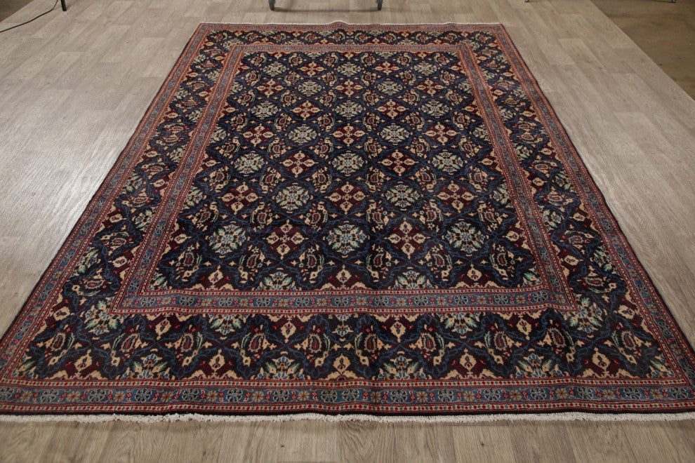 Consigned, All-Over Medallion Hand Knotted Vintage Oriental Area Rug, Blue, 6x10