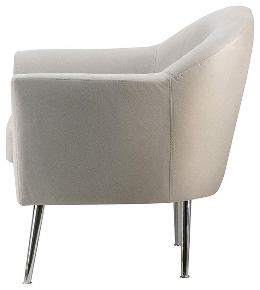 30 Inch Modern Accent Armchair, Fabric Upholstery, Chrome Metal Legs, Ivory